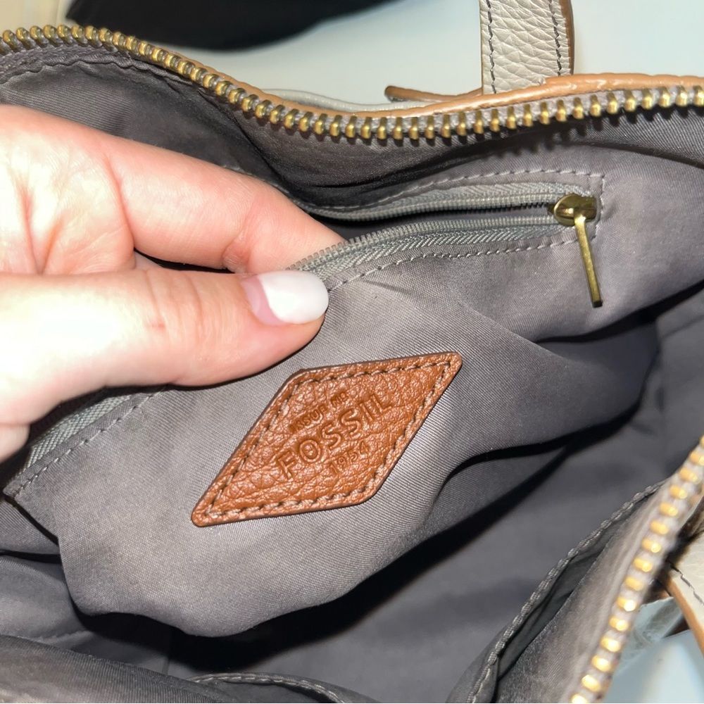 FOSSIL Leather Tan Grey Maddox Sydney Crossbody Satchel Ryder - Picture 2 of 10